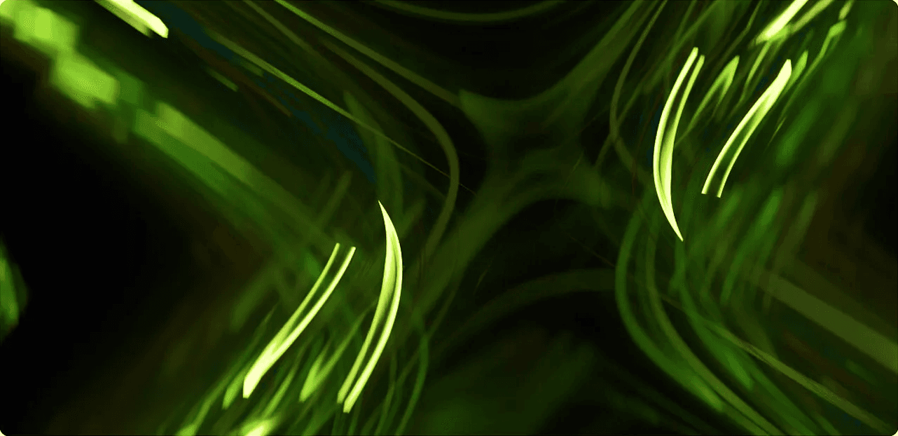 Abstract green light streaks over a dark field